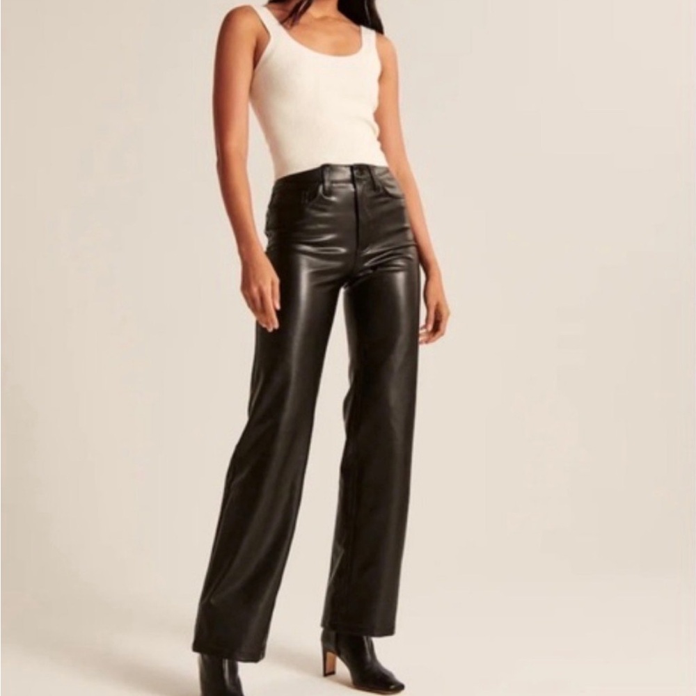 Abercrombie & Fitch Black High-Rise Leather Jeans